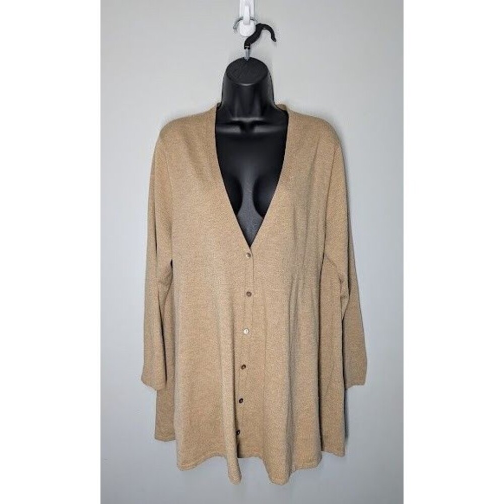 J. Jill Cardigan Womens XL Beige Wool Blend Sweater Button Front V Neck Tunic
